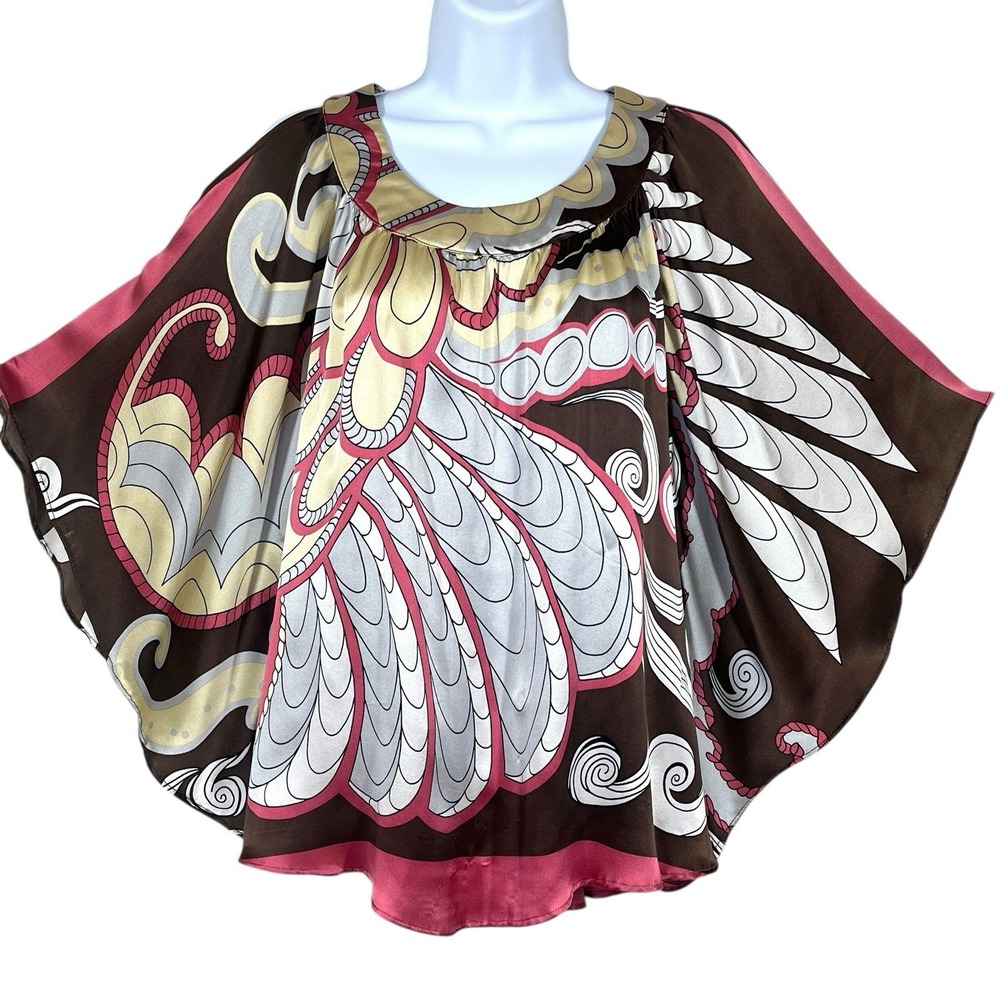 Vtg Voom Joy Han 100% Silk Handkerchief Blouse Womens XS Y2K Butterfly Top